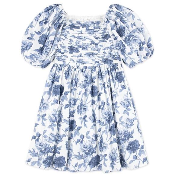 Abercrombie & Fitch Girls Emerson Floral Puff Sleeve Mini Dress in Blue White - Picture 1 of 6